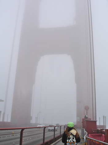 Karen Duquette on  the Golden Gate Bridge at the tirst tower
